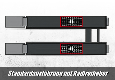 Auffahr- Scherenhebebühne mit flachen Fahrschienen und Radfreiheber